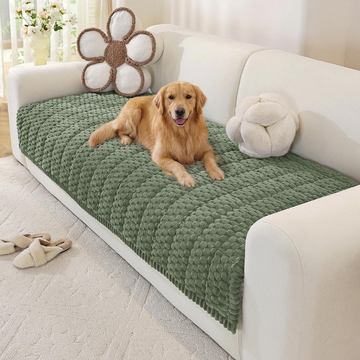 Couch Cover for Dogs, Washable Non Slip Sofa Cover for Pets | Soft Couch Covers for Sofa, Loveseat and Sectional, Furniture Protector Against Pet Hair & Dirt (27.6" x 59", Moss Green)