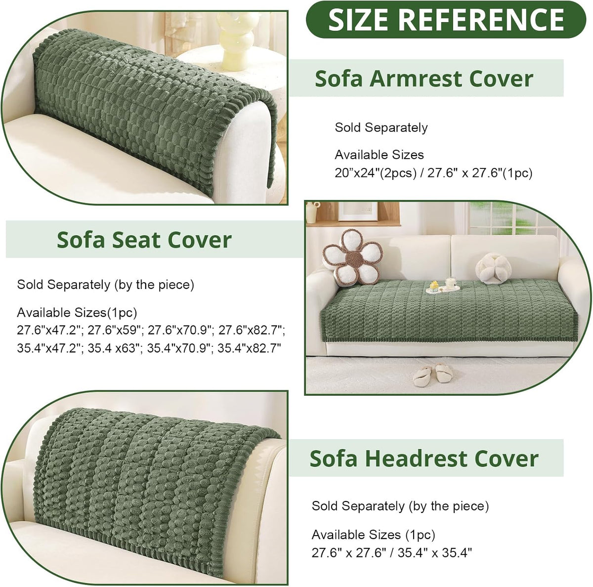 Couch Cover for Dogs, Washable Non Slip Sofa Cover for Pets | Soft Couch Covers for Sofa, Loveseat and Sectional, Furniture Protector Against Pet Hair & Dirt (27.6" x 59", Moss Green)