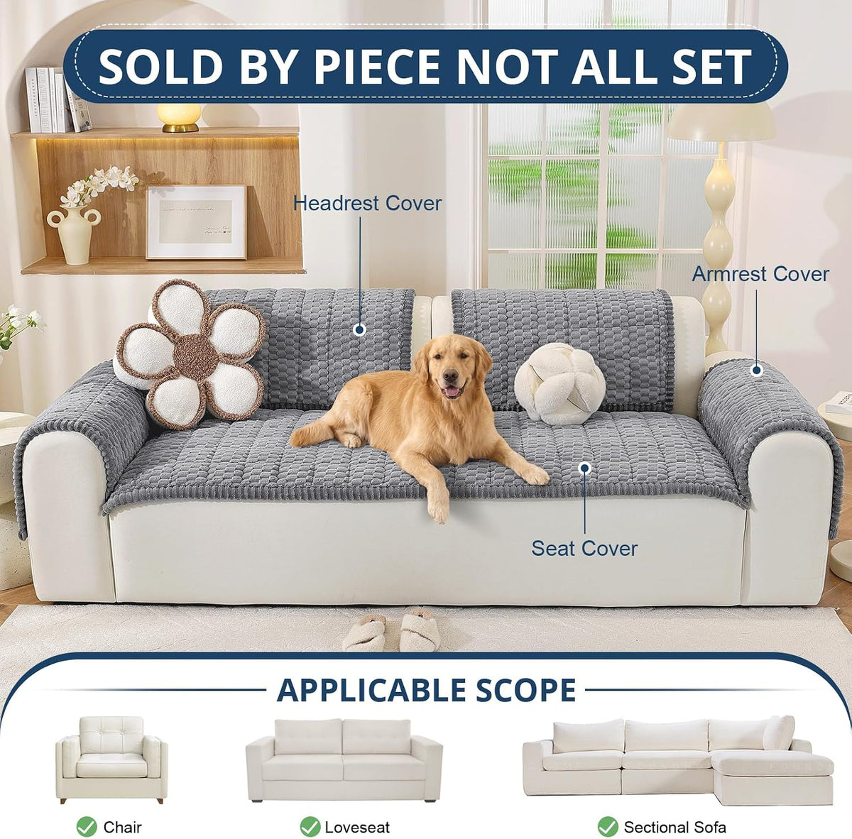 Couch Cover for Dogs, Washable Non Slip Sofa Cover for Pets | Soft Couch Covers for Sofa, Loveseat and Sectional, Furniture Protector Against Pet Hair & Dirt (27.6" x 59", Moss Green)