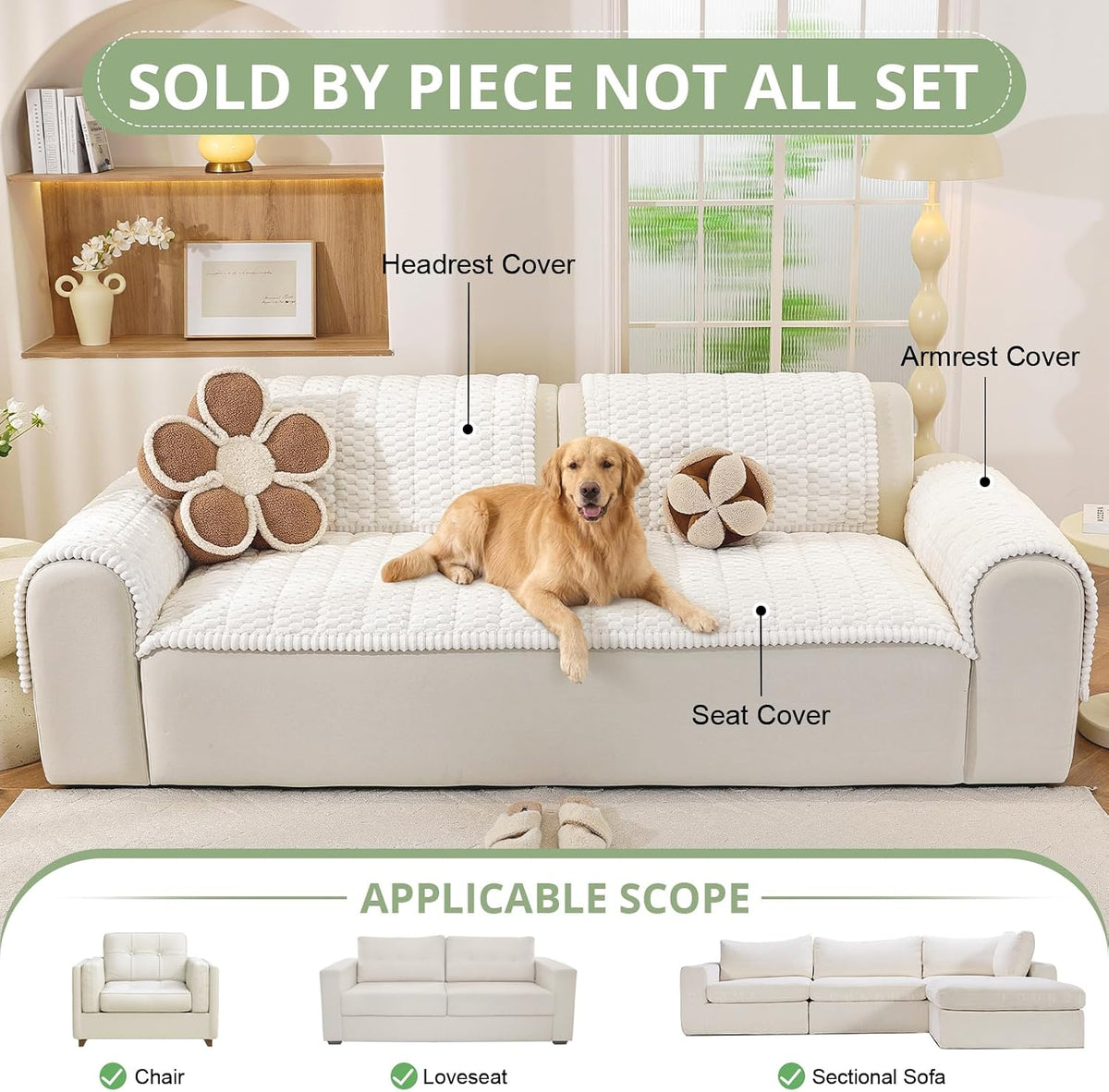 Couch Cover for Dogs, Washable Non Slip Sofa Cover for Pets | Soft Couch Covers for Sofa, Loveseat and Sectional, Furniture Protector Against Pet Hair & Dirt (27.6" x 59", Moss Green)