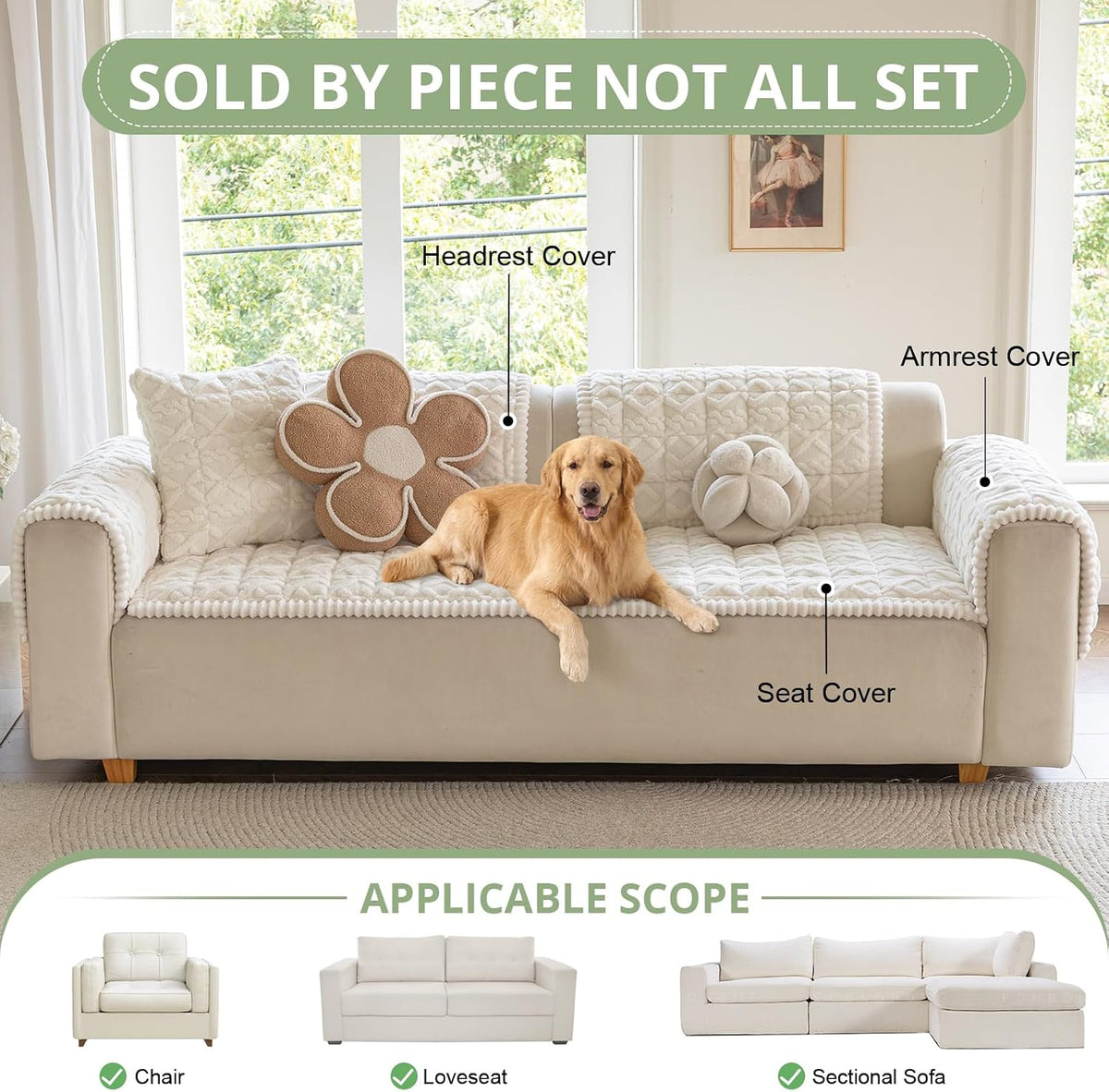 Couch Cover for Dogs, Washable Non Slip Sofa Cover for Pets | Soft Couch Covers for Sofa, Loveseat and Sectional, Furniture Protector Against Pet Hair & Dirt (27.6" x 59", Moss Green)