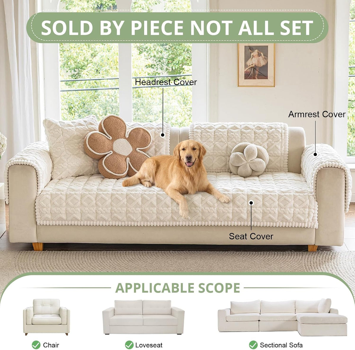 Couch Cover for Dogs, Washable Non Slip Sofa Cover for Pets | Soft Couch Covers for Sofa, Loveseat and Sectional, Furniture Protector Against Pet Hair & Dirt (27.6" x 59", Moss Green)