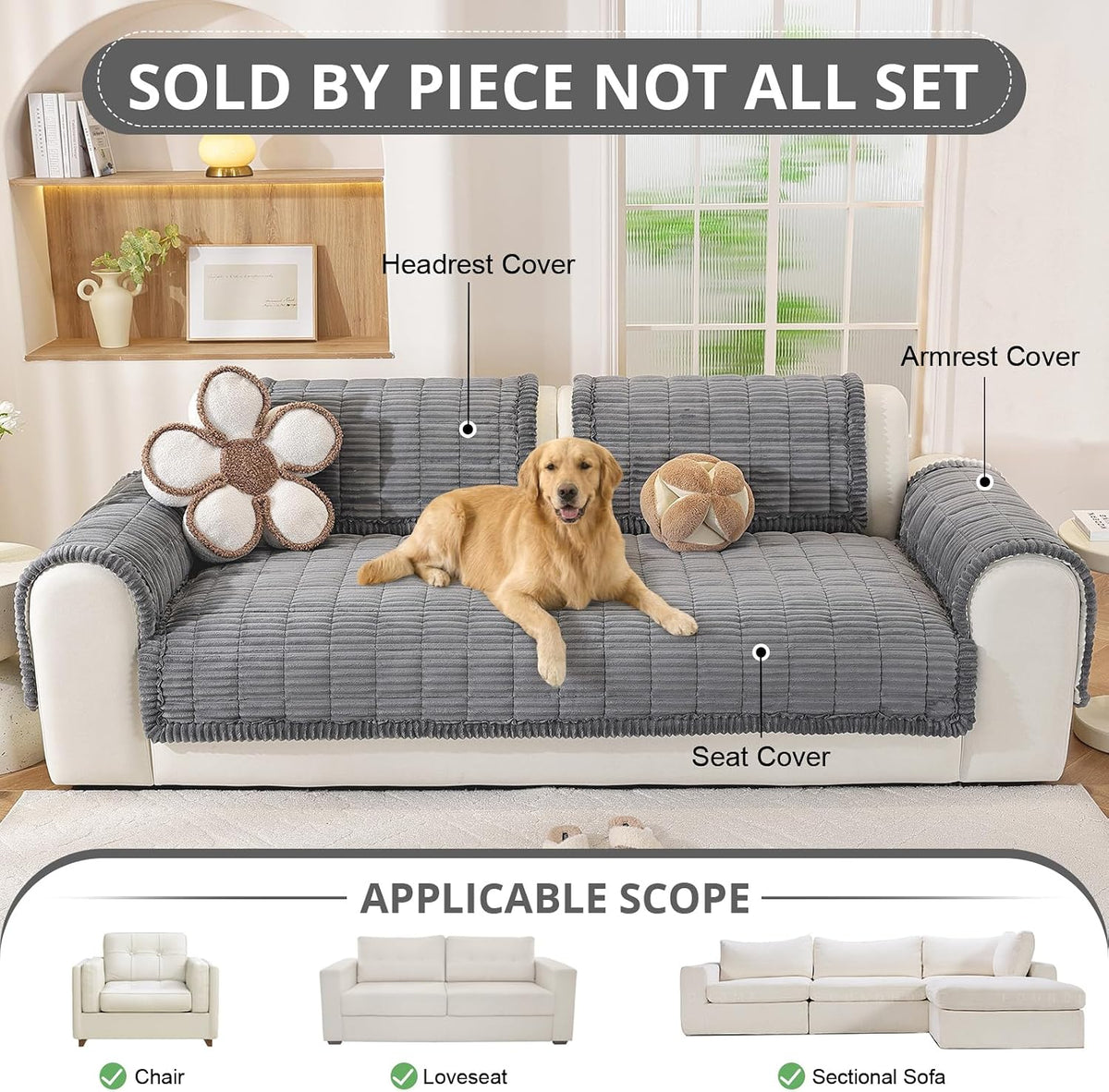 Couch Cover for Dogs, Washable Non Slip Sofa Cover for Pets | Soft Couch Covers for Sofa, Loveseat and Sectional, Furniture Protector Against Pet Hair & Dirt (27.6" x 59", Moss Green)
