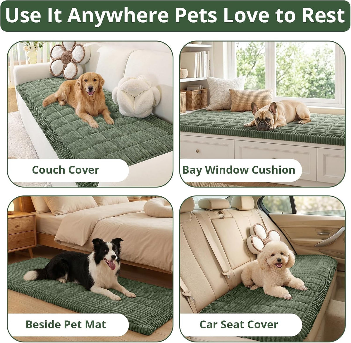 Couch Cover for Dogs, Washable Non Slip Sofa Cover for Pets | Soft Couch Covers for Sofa, Loveseat and Sectional, Furniture Protector Against Pet Hair & Dirt (27.6" x 59", Moss Green)