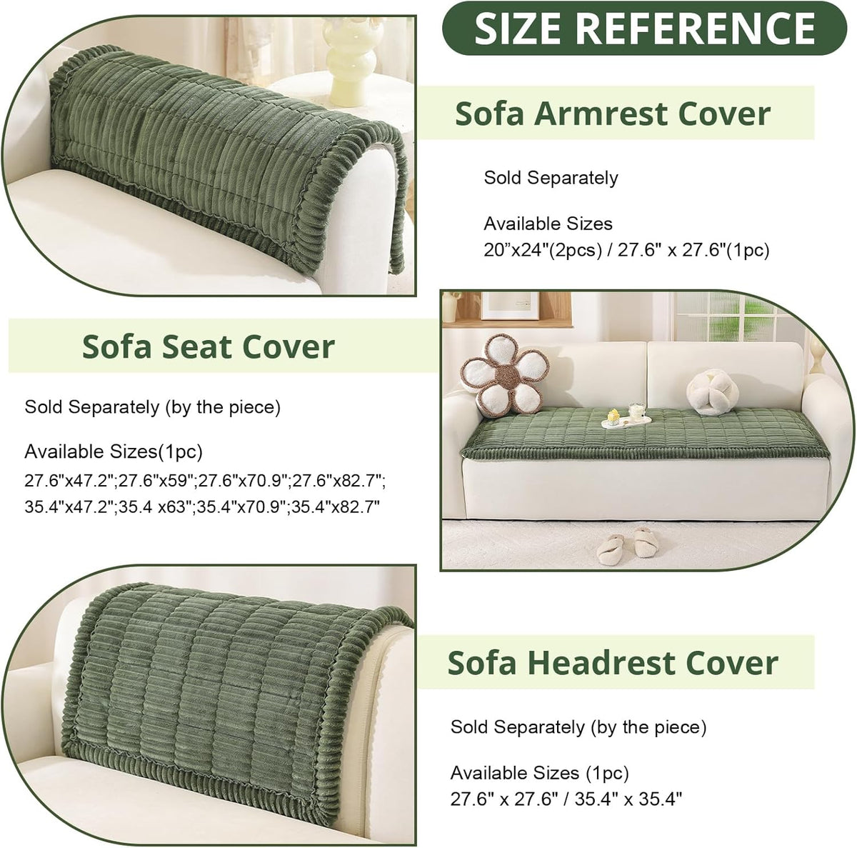 Couch Cover for Dogs, Washable Non Slip Sofa Cover for Pets | Soft Couch Covers for Sofa, Loveseat and Sectional, Furniture Protector Against Pet Hair & Dirt (27.6" x 59", Moss Green)