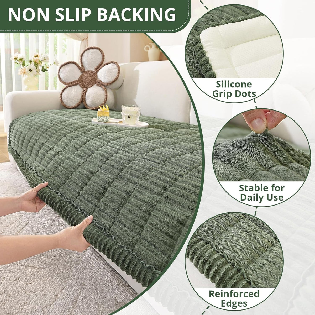 Couch Cover for Dogs, Washable Non Slip Sofa Cover for Pets | Soft Couch Covers for Sofa, Loveseat and Sectional, Furniture Protector Against Pet Hair & Dirt (27.6" x 59", Moss Green)