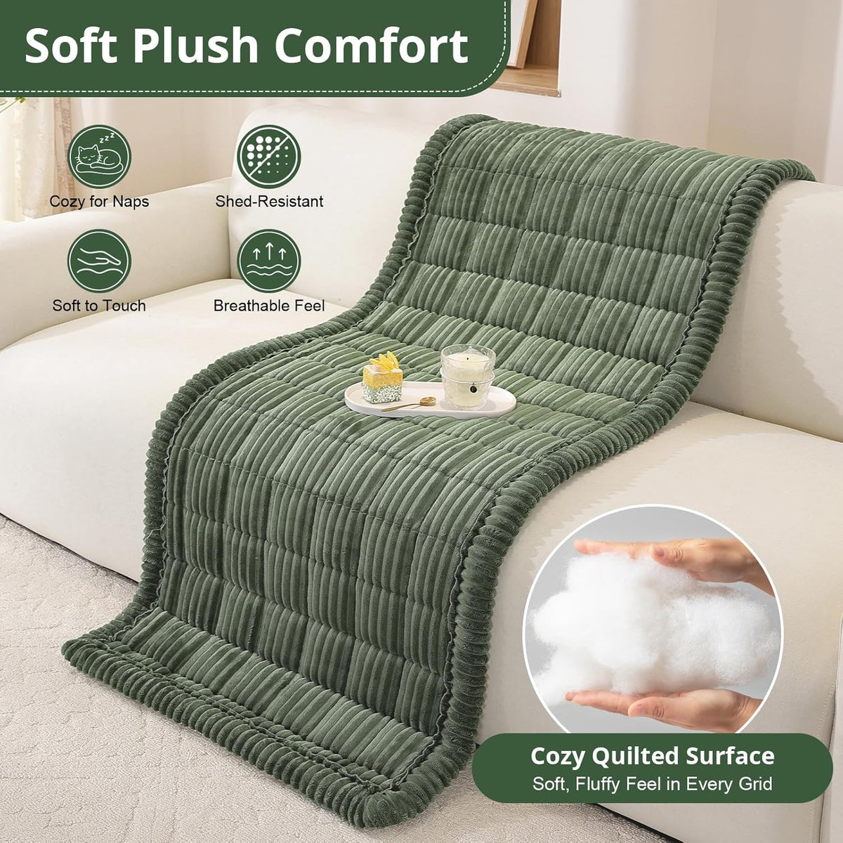 Couch Cover for Dogs, Washable Non Slip Sofa Cover for Pets | Soft Couch Covers for Sofa, Loveseat and Sectional, Furniture Protector Against Pet Hair & Dirt (27.6" x 59", Moss Green)