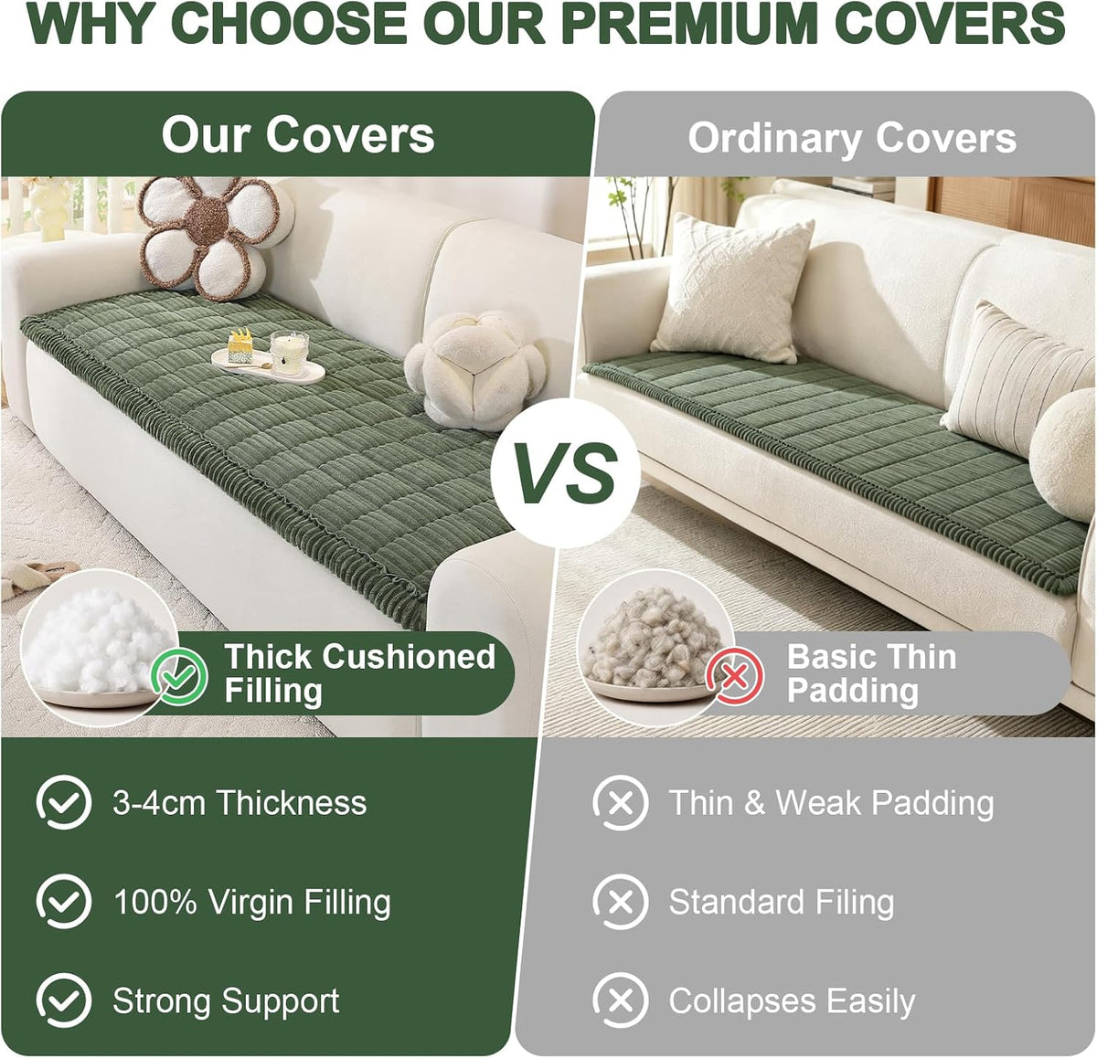 Couch Cover for Dogs, Washable Non Slip Sofa Cover for Pets | Soft Couch Covers for Sofa, Loveseat and Sectional, Furniture Protector Against Pet Hair & Dirt (27.6" x 59", Moss Green)