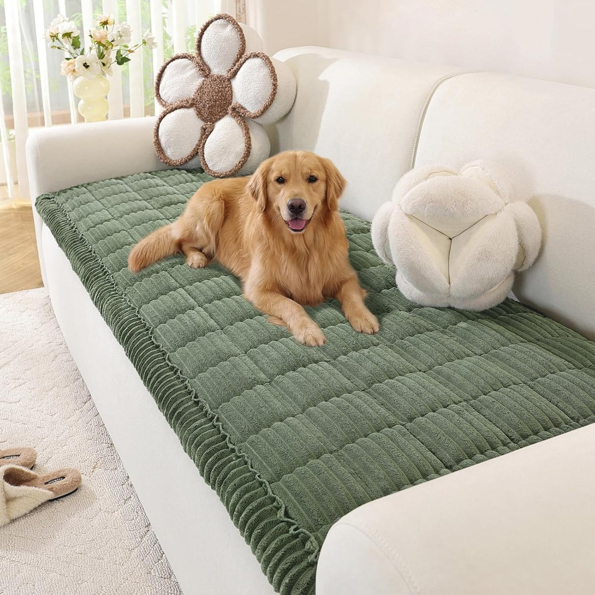 Couch Cover for Dogs, Washable Non Slip Sofa Cover for Pets | Soft Couch Covers for Sofa, Loveseat and Sectional, Furniture Protector Against Pet Hair & Dirt (27.6" x 59", Moss Green)