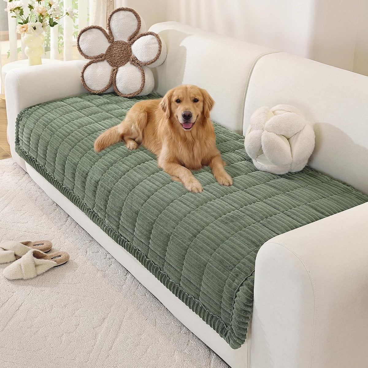 Couch Cover for Dogs, Washable Non Slip Sofa Cover for Pets | Soft Couch Covers for Sofa, Loveseat and Sectional, Furniture Protector Against Pet Hair & Dirt (27.6" x 59", Moss Green)