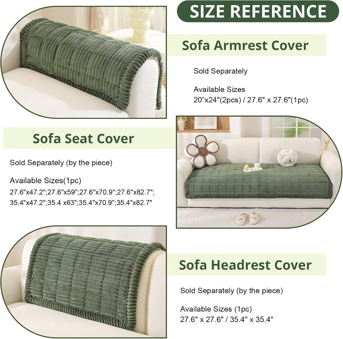 Couch Cover for Dogs, Washable Non Slip Sofa Cover for Pets | Soft Couch Covers for Sofa, Loveseat and Sectional, Furniture Protector Against Pet Hair & Dirt (27.6" x 59", Moss Green)