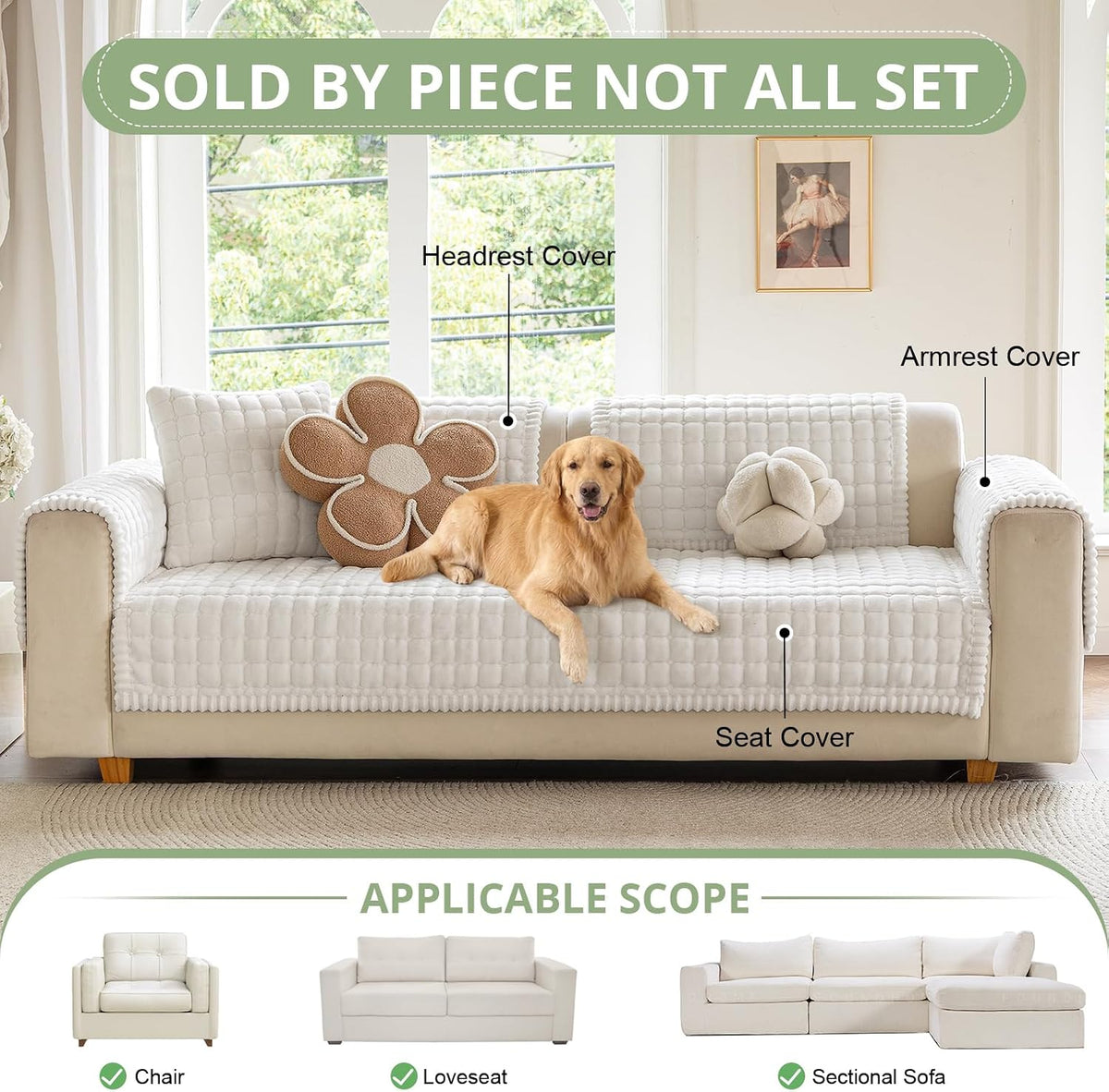 Couch Cover for Dogs, Washable Non Slip Sofa Cover for Pets | Soft Couch Covers for Sofa, Loveseat and Sectional, Furniture Protector Against Pet Hair & Dirt (27.6" x 59", Moss Green)