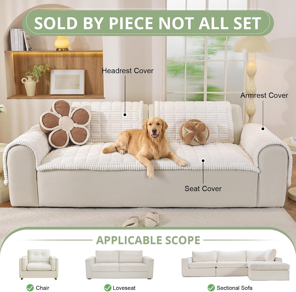 Couch Cover for Dogs, Washable Non Slip Sofa Cover for Pets | Soft Couch Covers for Sofa, Loveseat and Sectional, Furniture Protector Against Pet Hair & Dirt (27.6" x 59", Moss Green)