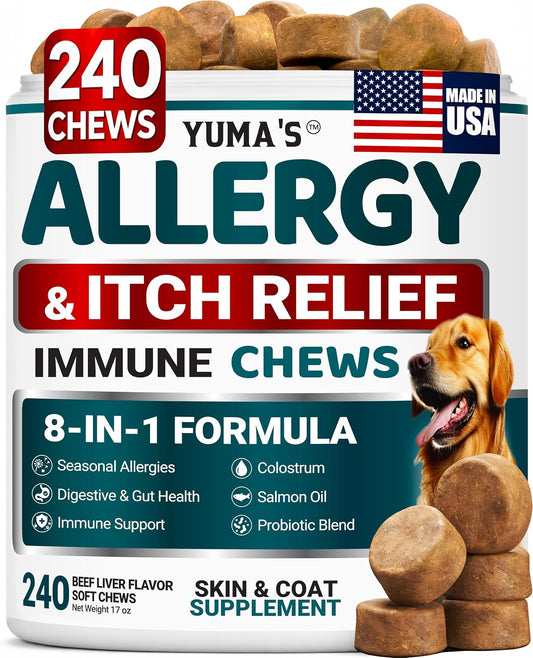 Dog Allergy Relief Chews - 240 Immune Treats, Dog Itching Skin Relief Pills