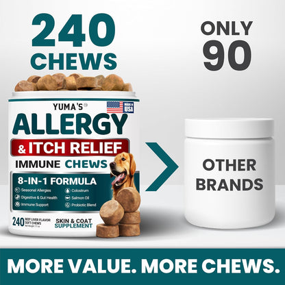 Dog Allergy Relief Chews - 240 Immune Treats, Dog Itching Skin Relief Pills