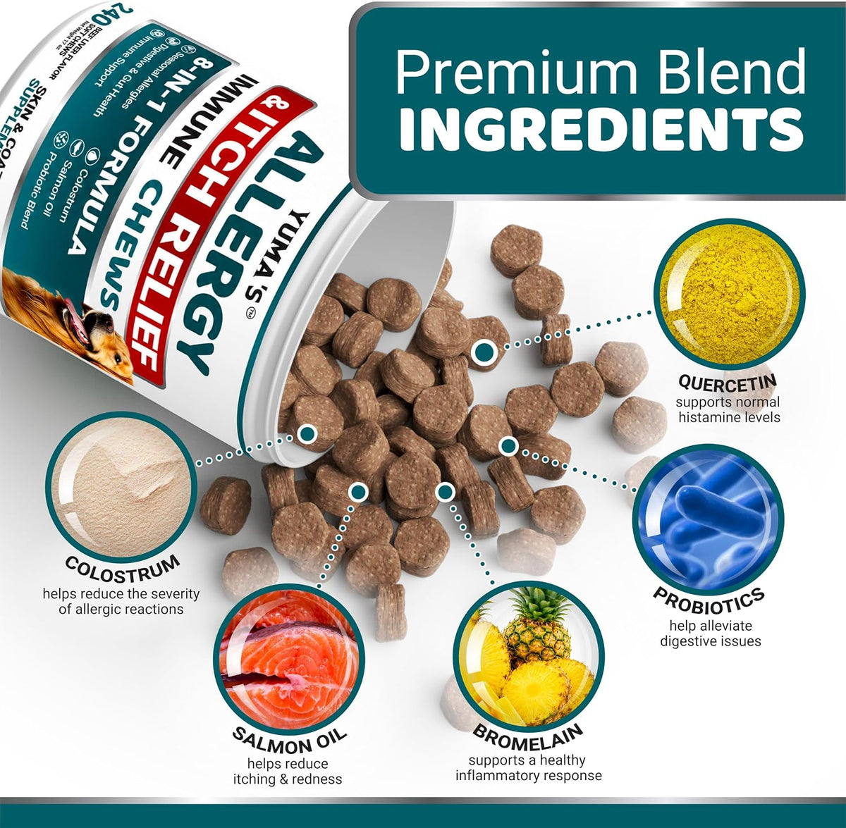 Dog Allergy Relief Chews - 240 Immune Treats, Dog Itching Skin Relief Pills
