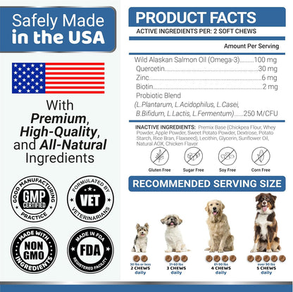 Dog Allergy Relief Chews - 240 Immune Treats, Dog Itching Skin Relief Pills