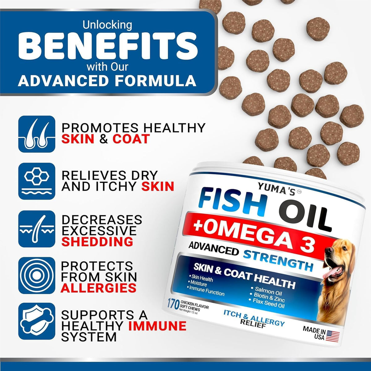 Dog Allergy Relief Chews - 240 Immune Treats, Dog Itching Skin Relief Pills