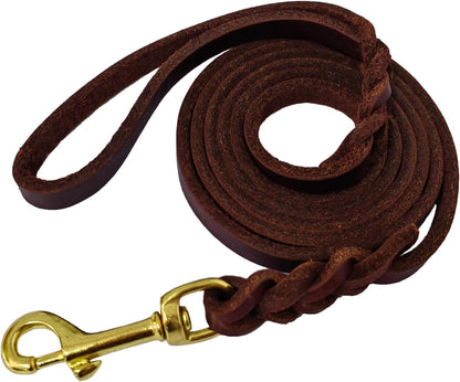 Leather Dog Leash for Small Dogs 6ft,Thin Leather Braied Dog Leash, Soft Genuine Leather Dog Training Leash for Small & Medium Dogs （3/8" X 6', Brown）