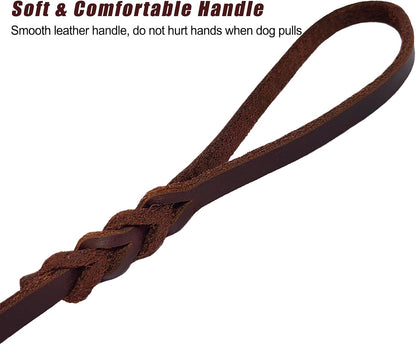 Leather Dog Leash for Small Dogs 6ft,Thin Leather Braied Dog Leash, Soft Genuine Leather Dog Training Leash for Small & Medium Dogs （3/8" X 6', Brown）