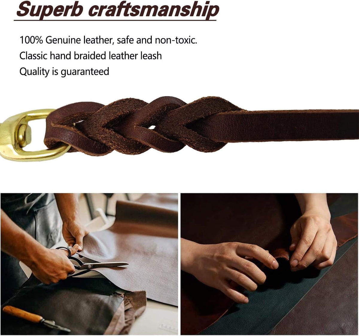 Leather Dog Leash for Small Dogs 6ft,Thin Leather Braied Dog Leash, Soft Genuine Leather Dog Training Leash for Small & Medium Dogs （3/8" X 6', Brown）