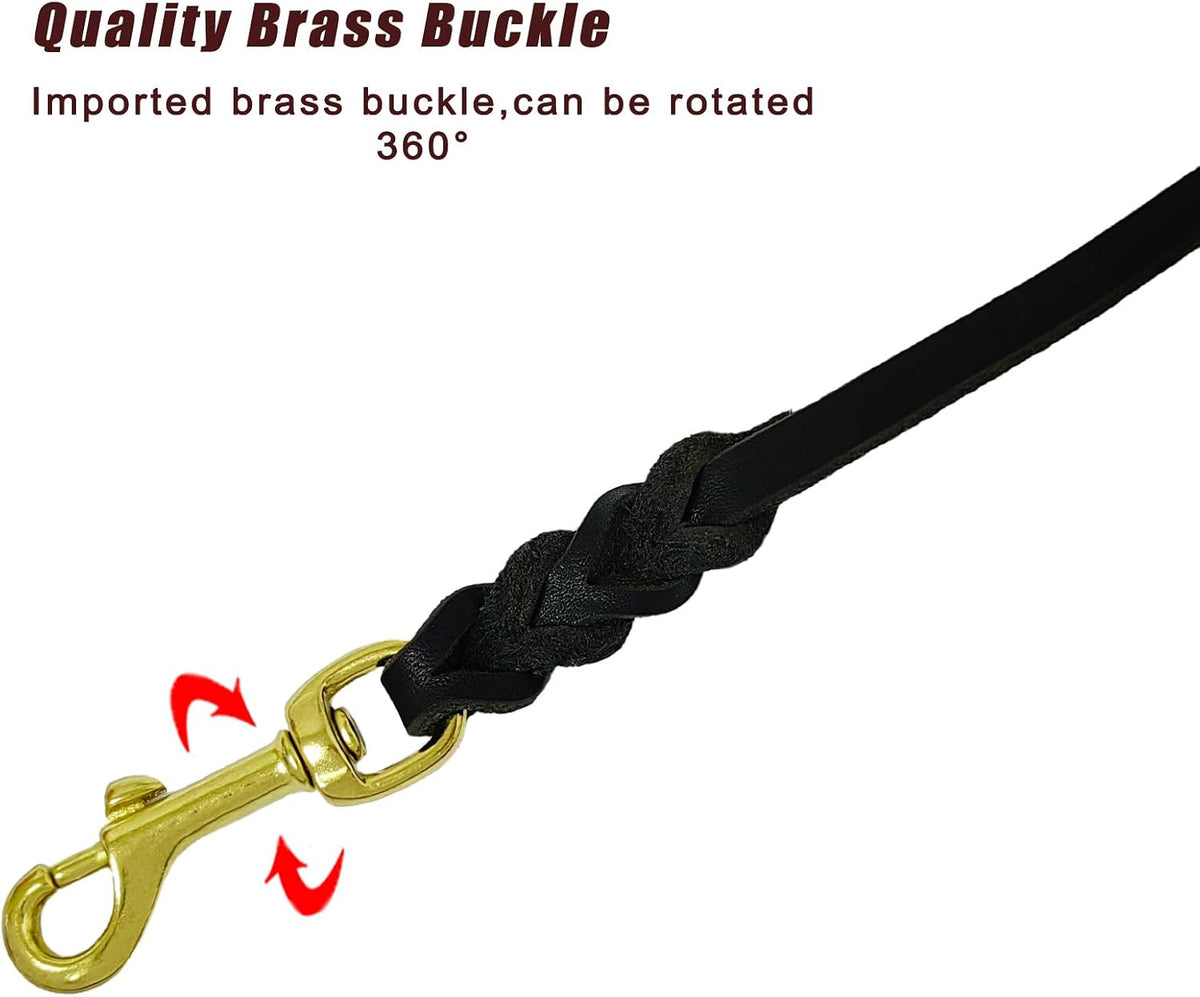 Leather Dog Leash for Small Dogs 6ft,Thin Leather Braied Dog Leash, Soft Genuine Leather Dog Training Leash for Small & Medium Dogs （3/8" X 6', Brown）