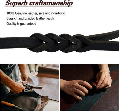 Leather Dog Leash for Small Dogs 6ft,Thin Leather Braied Dog Leash, Soft Genuine Leather Dog Training Leash for Small & Medium Dogs （3/8" X 6', Brown）