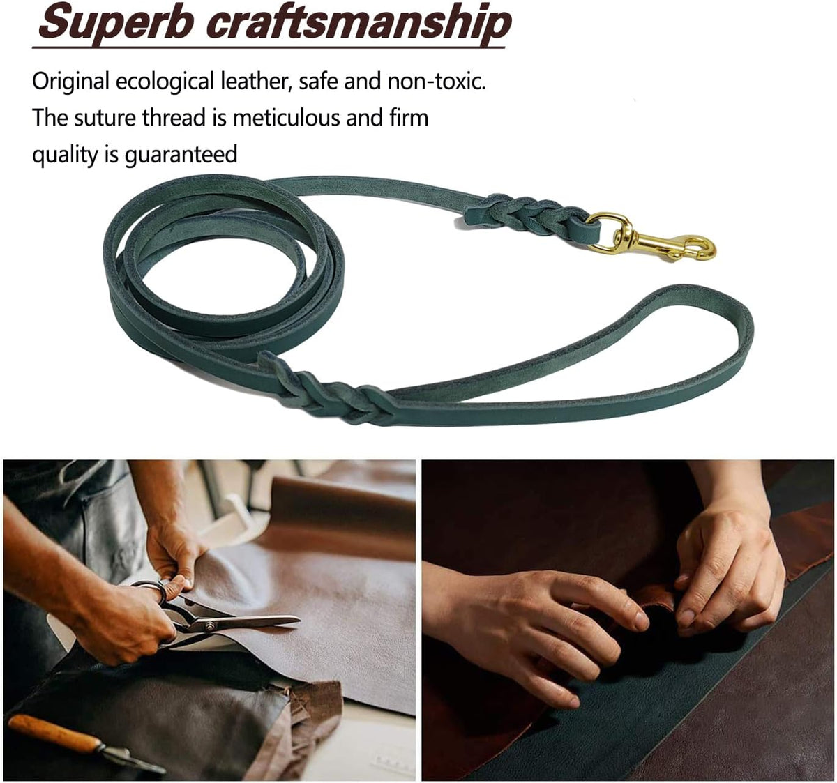 Leather Dog Leash for Small Dogs 6ft,Thin Leather Braied Dog Leash, Soft Genuine Leather Dog Training Leash for Small & Medium Dogs （3/8" X 6', Brown）