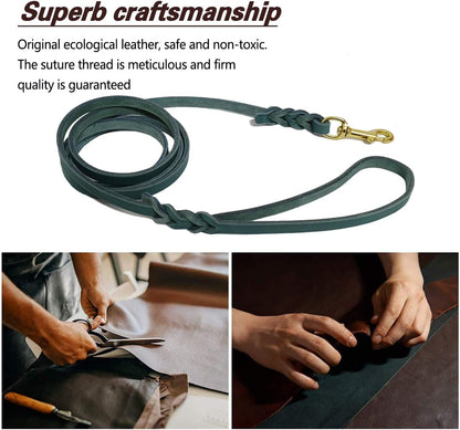 Leather Dog Leash for Small Dogs 6ft,Thin Leather Braied Dog Leash, Soft Genuine Leather Dog Training Leash for Small & Medium Dogs （3/8" X 6', Brown）