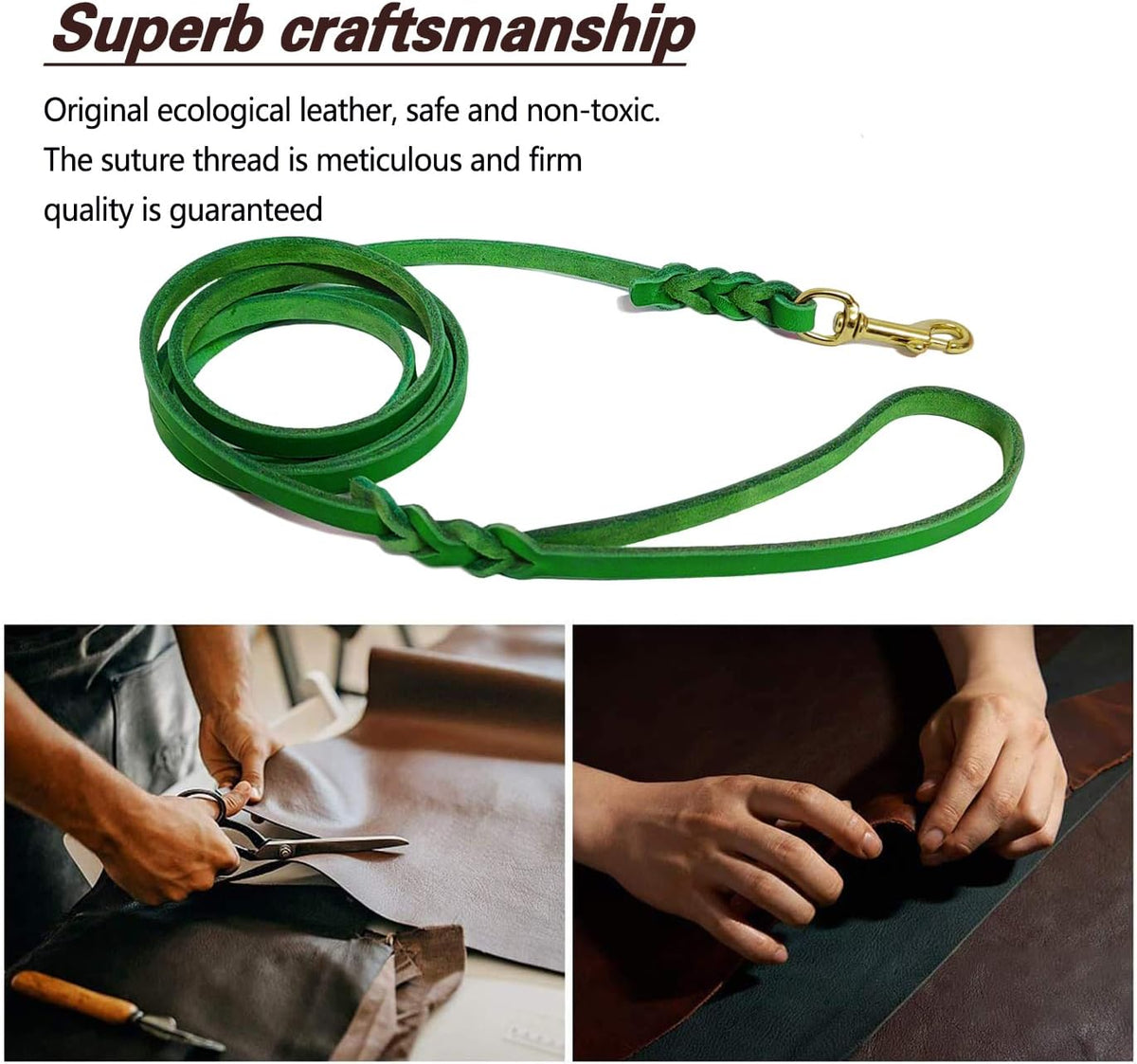 Leather Dog Leash for Small Dogs 6ft,Thin Leather Braied Dog Leash, Soft Genuine Leather Dog Training Leash for Small & Medium Dogs （3/8" X 6', Brown）