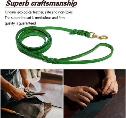 Leather Dog Leash for Small Dogs 6ft,Thin Leather Braied Dog Leash, Soft Genuine Leather Dog Training Leash for Small & Medium Dogs （3/8" X 6', Brown）