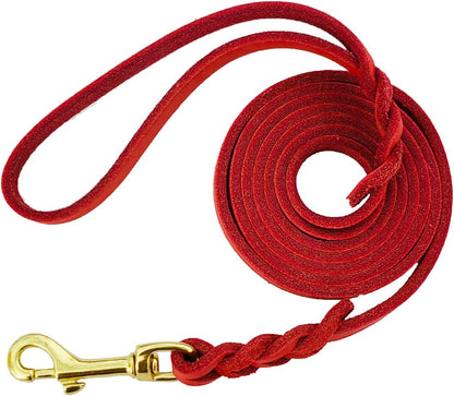 Leather Dog Leash for Small Dogs 6ft,Thin Leather Braied Dog Leash, Soft Genuine Leather Dog Training Leash for Small & Medium Dogs （3/8" X 6', Brown）