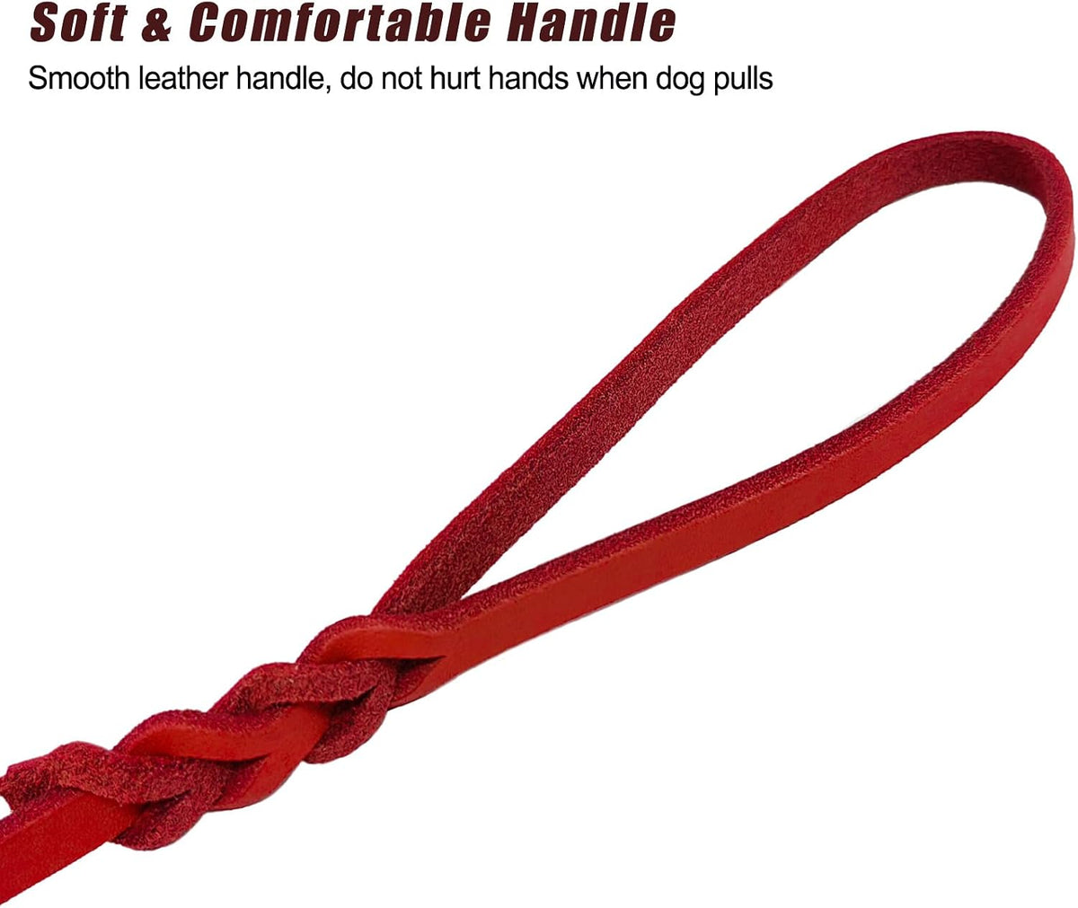 Leather Dog Leash for Small Dogs 6ft,Thin Leather Braied Dog Leash, Soft Genuine Leather Dog Training Leash for Small & Medium Dogs （3/8" X 6', Brown）