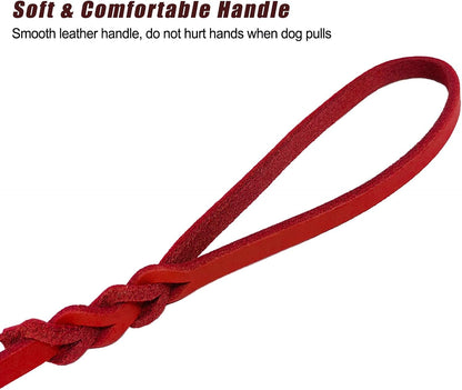 Leather Dog Leash for Small Dogs 6ft,Thin Leather Braied Dog Leash, Soft Genuine Leather Dog Training Leash for Small & Medium Dogs （3/8" X 6', Brown）