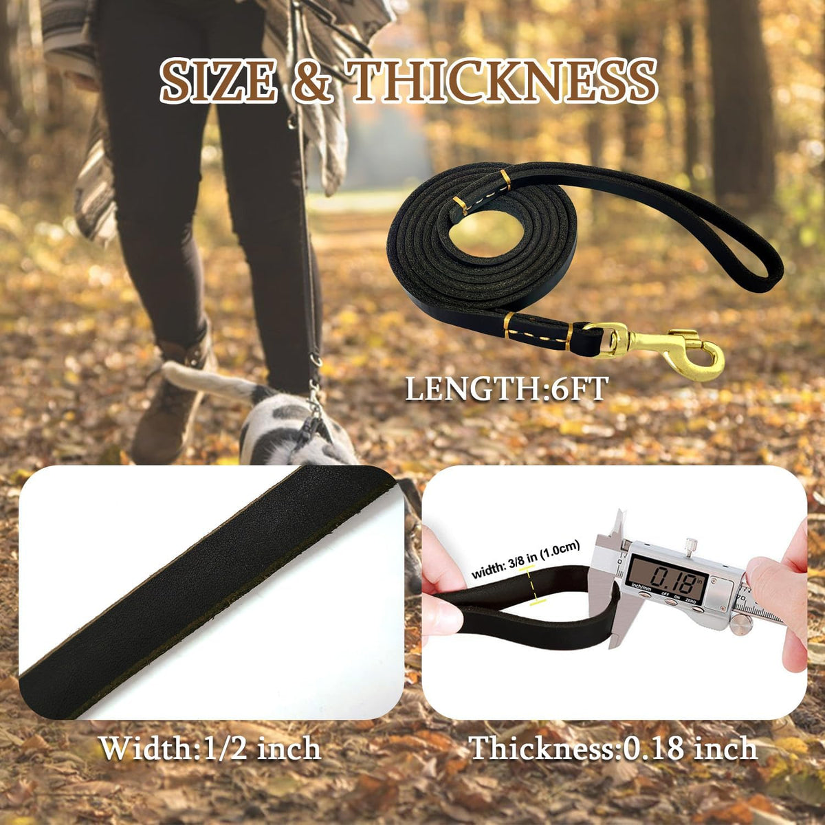 Leather Dog Leash for Small Dogs 6ft,Thin Leather Braied Dog Leash, Soft Genuine Leather Dog Training Leash for Small & Medium Dogs （3/8" X 6', Brown）