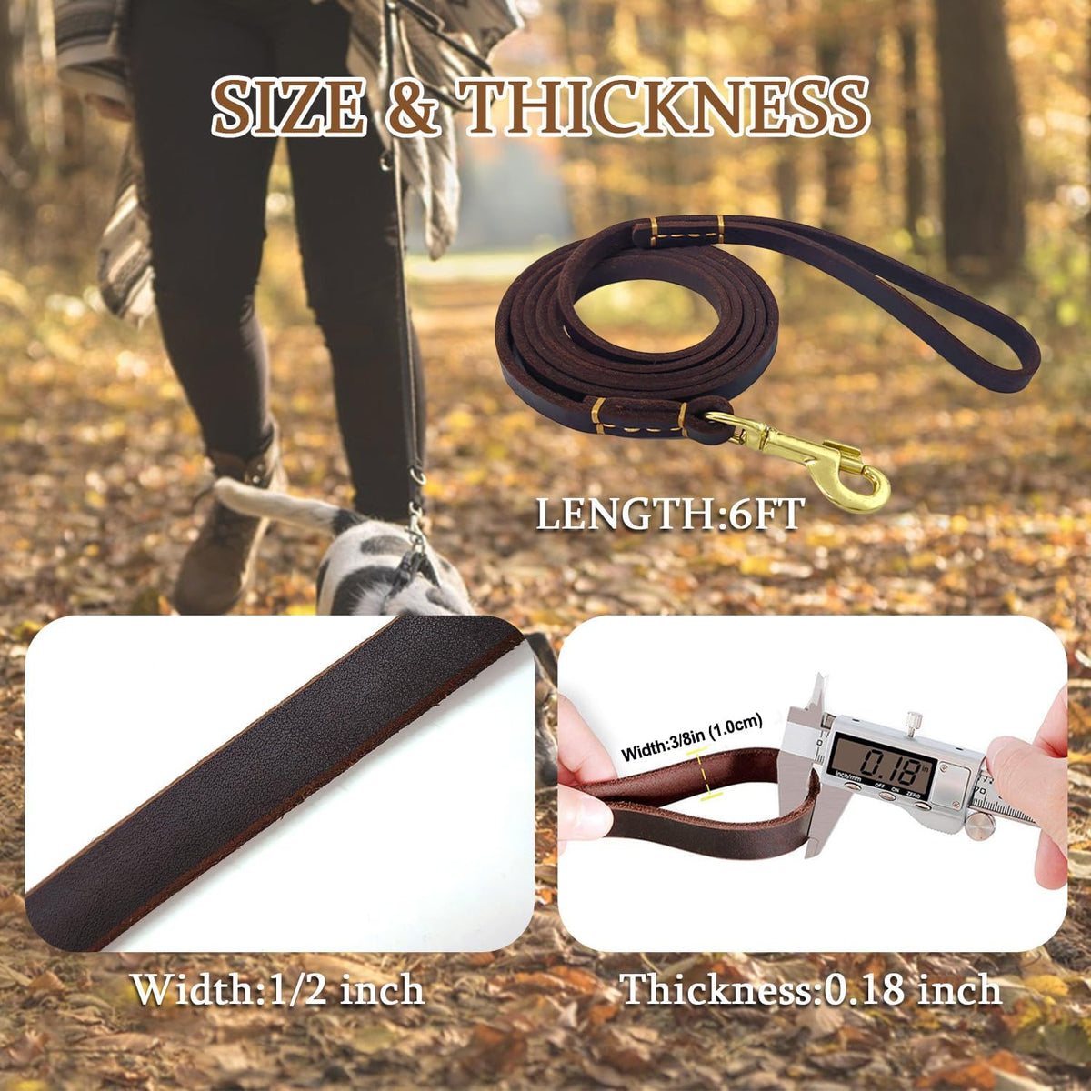 Leather Dog Leash for Small Dogs 6ft,Thin Leather Braied Dog Leash, Soft Genuine Leather Dog Training Leash for Small & Medium Dogs （3/8" X 6', Brown）