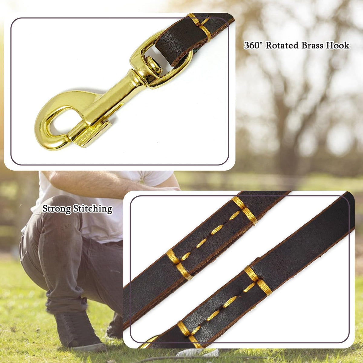 Leather Dog Leash for Small Dogs 6ft,Thin Leather Braied Dog Leash, Soft Genuine Leather Dog Training Leash for Small & Medium Dogs （3/8" X 6', Brown）