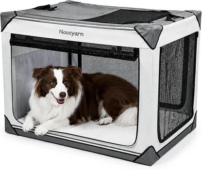 Collapsible Soft Dog Crate 36 Inch, Portable Travel Pet Crate for Large Dogs with 4-Door Mesh, Large Dog Kennel Indoor & Outdoor, Light Grey