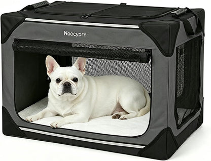 Collapsible Soft Dog Crate 36 Inch, Portable Travel Pet Crate for Large Dogs with 4-Door Mesh, Large Dog Kennel Indoor & Outdoor, Light Grey