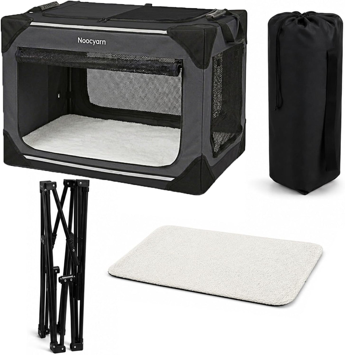 Collapsible Soft Dog Crate 36 Inch, Portable Travel Pet Crate for Large Dogs with 4-Door Mesh, Large Dog Kennel Indoor & Outdoor, Light Grey