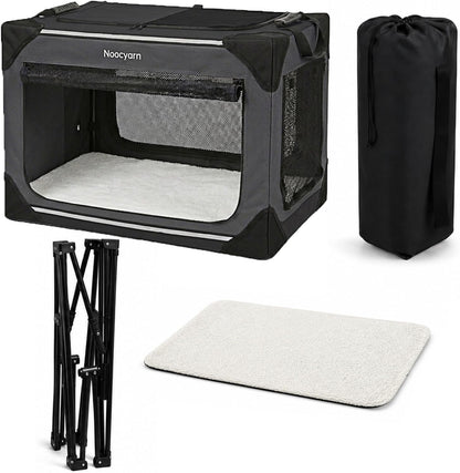 Collapsible Soft Dog Crate 36 Inch, Portable Travel Pet Crate for Large Dogs with 4-Door Mesh, Large Dog Kennel Indoor & Outdoor, Light Grey