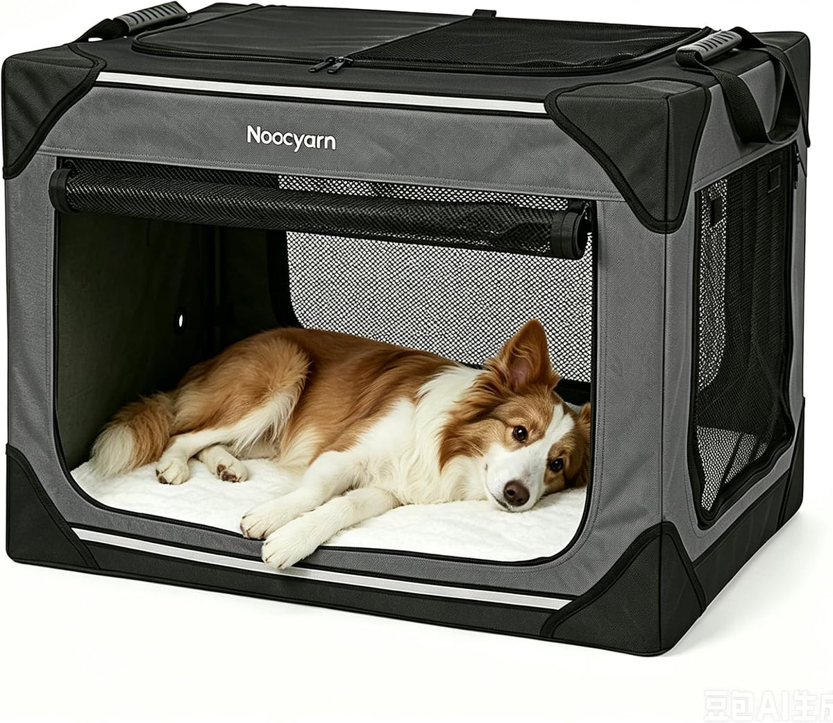 Collapsible Soft Dog Crate 36 Inch, Portable Travel Pet Crate for Large Dogs with 4-Door Mesh, Large Dog Kennel Indoor & Outdoor, Light Grey