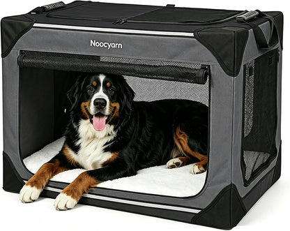 Collapsible Soft Dog Crate 36 Inch, Portable Travel Pet Crate for Large Dogs with 4-Door Mesh, Large Dog Kennel Indoor & Outdoor, Light Grey