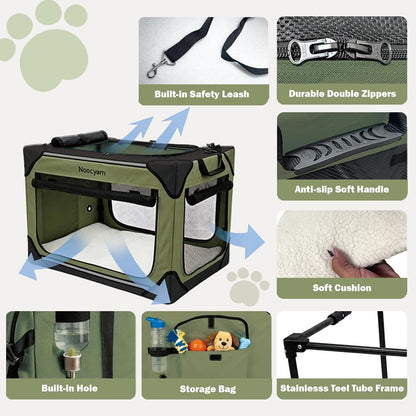 Collapsible Soft Dog Crate 36 Inch, Portable Travel Pet Crate for Large Dogs with 4-Door Mesh, Large Dog Kennel Indoor & Outdoor, Light Grey