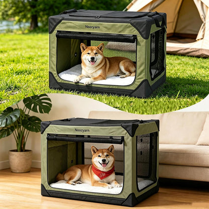 Collapsible Soft Dog Crate 36 Inch, Portable Travel Pet Crate for Large Dogs with 4-Door Mesh, Large Dog Kennel Indoor & Outdoor, Light Grey
