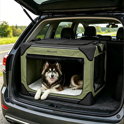 Collapsible Soft Dog Crate 36 Inch, Portable Travel Pet Crate for Large Dogs with 4-Door Mesh, Large Dog Kennel Indoor & Outdoor, Light Grey