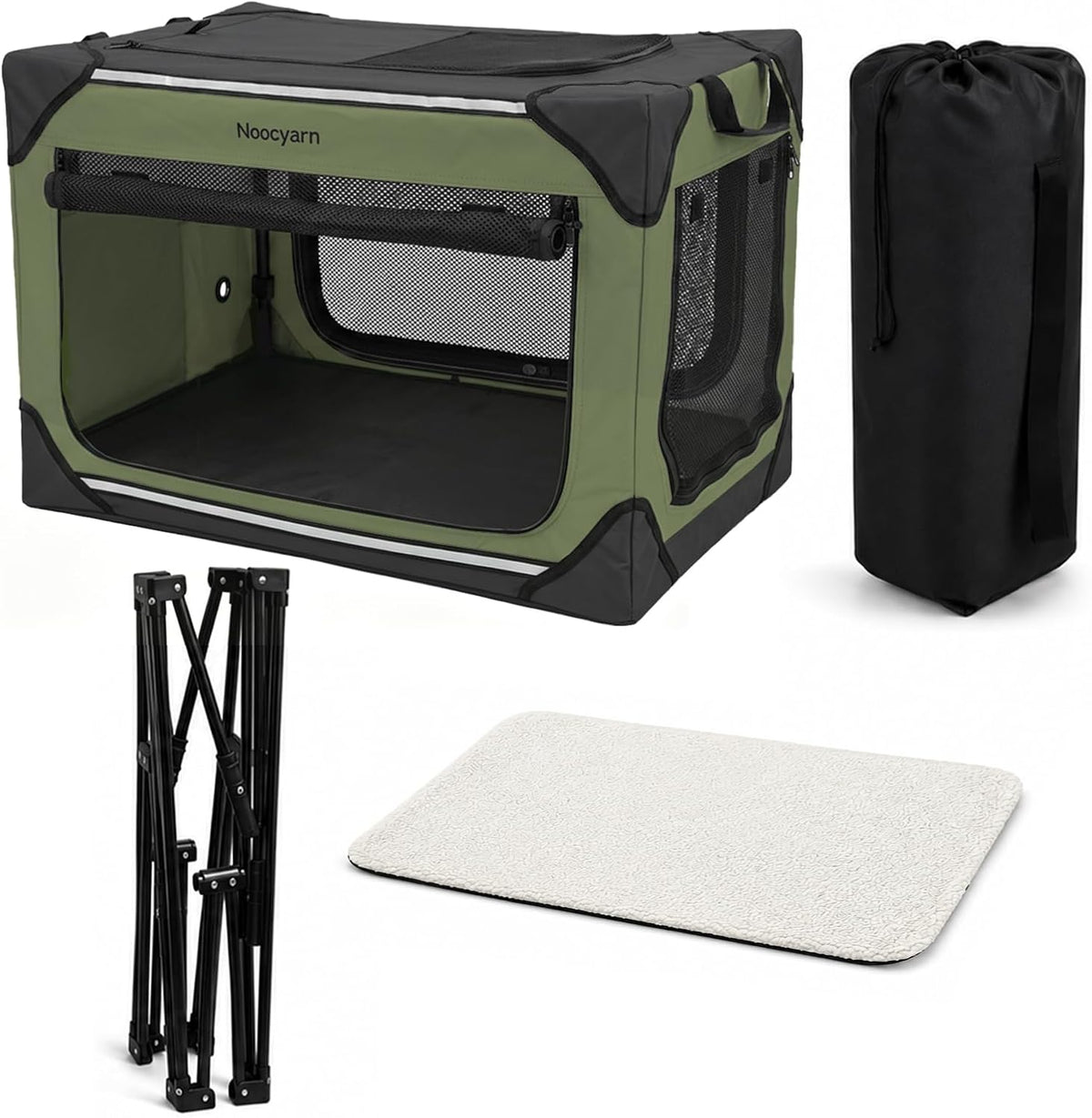 Collapsible Soft Dog Crate 36 Inch, Portable Travel Pet Crate for Large Dogs with 4-Door Mesh, Large Dog Kennel Indoor & Outdoor, Light Grey