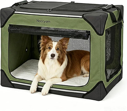 Collapsible Soft Dog Crate 36 Inch, Portable Travel Pet Crate for Large Dogs with 4-Door Mesh, Large Dog Kennel Indoor & Outdoor, Light Grey