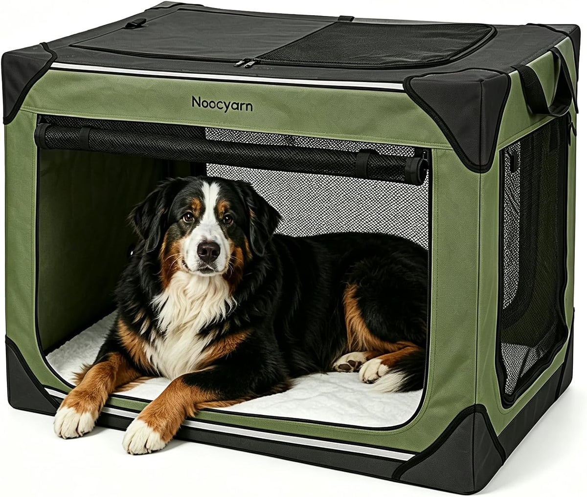 Collapsible Soft Dog Crate 36 Inch, Portable Travel Pet Crate for Large Dogs with 4-Door Mesh, Large Dog Kennel Indoor & Outdoor, Light Grey