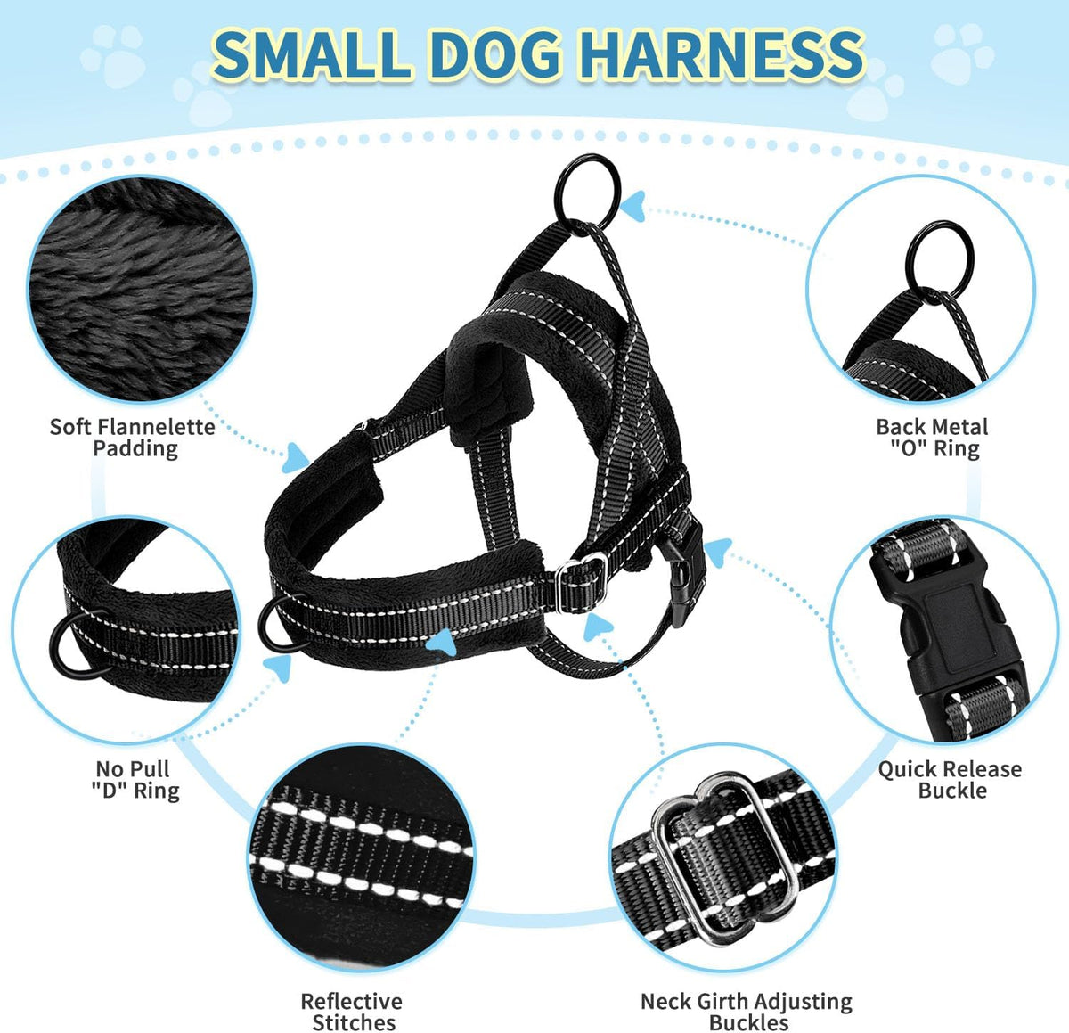 No Pull Small Dog Harness and Leash Set with Front Clip